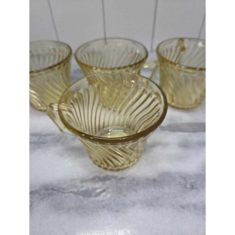 Federal Glass Diana Amber Yellow Coffee Cups, Set of 4, Vtg‎ Twisted Optic Glass - Picture 5 of 9